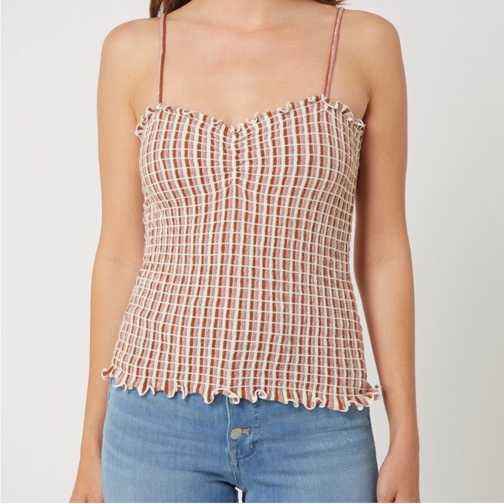 Madewell Brown and White Checkered Tank Top